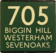 London Transport coach stop enamel E-PLATE for Green Line route 705 destinated Biggin Hill,