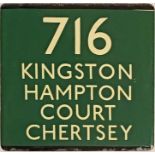 London Transport coach stop enamel E-PLATE for Green Line route 716 destinated Kingston, Hampton