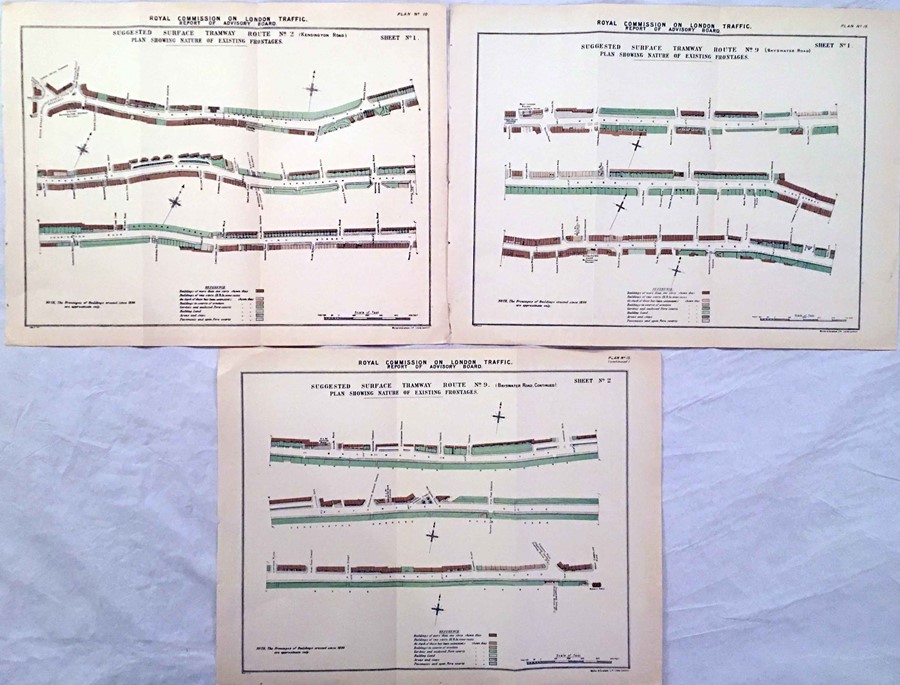 Set of 3 1905 STREET PLANS re Suggested Surface Tramway Routes on Kensington Road and Bayswater