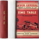 1951 officially-bound volume of TIMETABLES for Devon General Omnibus & Touring Co Ltd. Contains