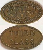 c1840s Newcastle, North Shields & Tynemouth Railway brass PASS MEDALLION '3rd class'. This