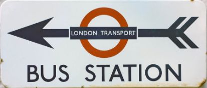 1950s London Transport ENAMEL SIGN 'Bus Station' with a two-flighted arrow piercing the LT bullseye.
