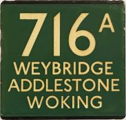 London Transport coach stop enamel E-PLATE for Green Line route 716A destinated Weybridge,