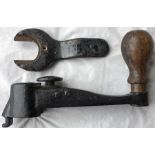 A tram driver's CONTROLLER HANDLE (cast-iron & wood) together with cast-iron KEY. Origin unknown but