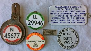 Selection of bus BADGES & PASSES comprising 3 x PSV badges, one in well-used holder, plus 2 x W