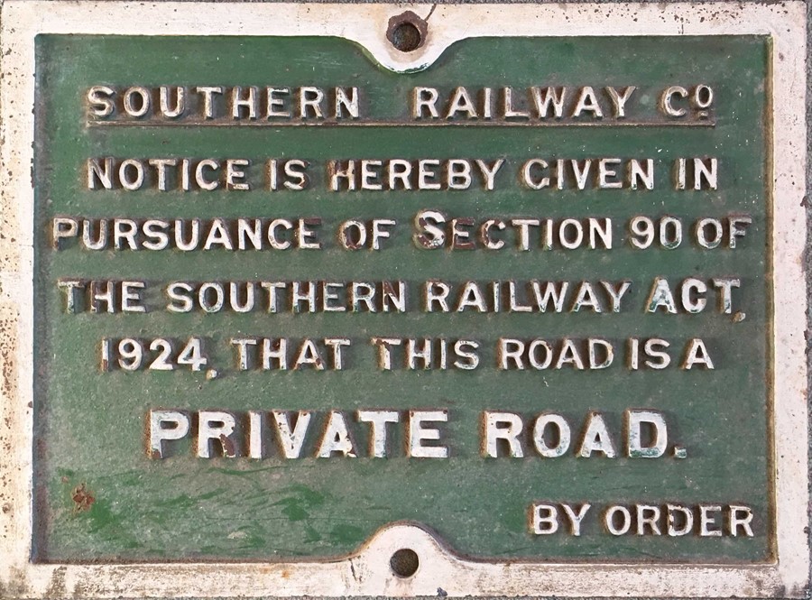 Southern Railway cast-iron NOTICE re Private Road (Notice....section 90 of the Southern Railway Act,