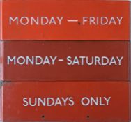 Selection of London Transport bus stop enamel G-PLATES comprising Monday - Friday, Monday - Saturday