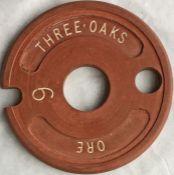 Tyers no 6 fibre SINGLE LINE TABLET 'Three Oaks - Ore, 6' from the Hastings to Ashford line, used