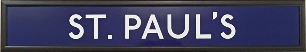 London Underground enamel PLATFORM SIGN from St Paul's station on the Central Line. This is the
