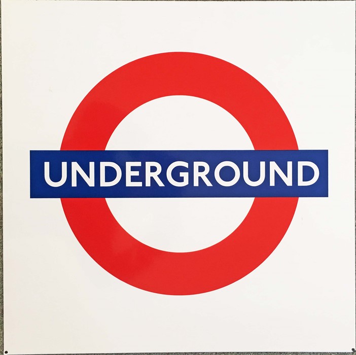 London Underground ENAMEL SIGN 'Underground' measuring 20" (50cm) square. Probably from a station