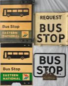 Selection of double-sided BUS STOP FLAGS comprising a cast-alloy generic 'Request' (good condition),