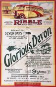 1937 Ribble Motor Services double-crown POSTER for 'Seven Days Tour to Glorious Devon'. Features a
