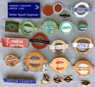 Collection of London Transport & London Country bus and Underground CAP & LAPEL BADGES from the