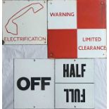 Small selection of RAILWAY ENAMEL SIGNS comprising 'Electrification' with a phone symbol (9" or 23cm