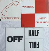 Small selection of RAILWAY ENAMEL SIGNS comprising 'Electrification' with a phone symbol (9" or 23cm