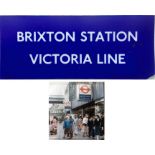 London Underground perspex SIGN 'Brixton Station, Victoria Line' which was formerly situated outside