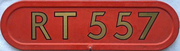 London Transport RT-type bus BONNET FLEETNUMBER PLATE from RT 557. The first RT 557, a 'roofbox' RT,