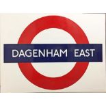 c1960s London Underground enamel STATION BULLSEYE SIGN from the platforms at Dagenham East on the