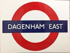 c1960s London Underground enamel STATION BULLSEYE SIGN from the platforms at Dagenham East on the