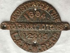1894 London & North-Western Railway (L&NWR) cast-iron WAGON PLATE from open wagon 12245. In