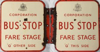 Maidstone Corporation Transport enamel BUS STOP FLAG, c1950s, with the Borough's coat of arms and