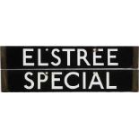 London Underground 1938-Tube Stock enamel CAB DESTINATION PLATE for Elstree / Special on the