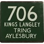 London Transport coach stop enamel E-PLATE for Green Line route 706 destinated Kings Langley, Tring,
