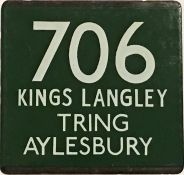 London Transport coach stop enamel E-PLATE for Green Line route 706 destinated Kings Langley, Tring,