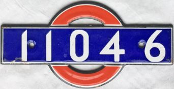London Underground enamel STOCK-NUMBER PLATE from 1938-Tube Stock Driving Motor Car 11046. These