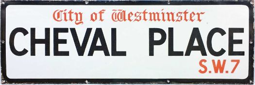 c1930s-50s City of Westminster enamel STREET SIGN from Cheval Place, SW7, a residential street in