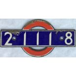 London Underground District Line R38-Stock enamel INTERIOR CAR NUMBER PLATE from driving motor car