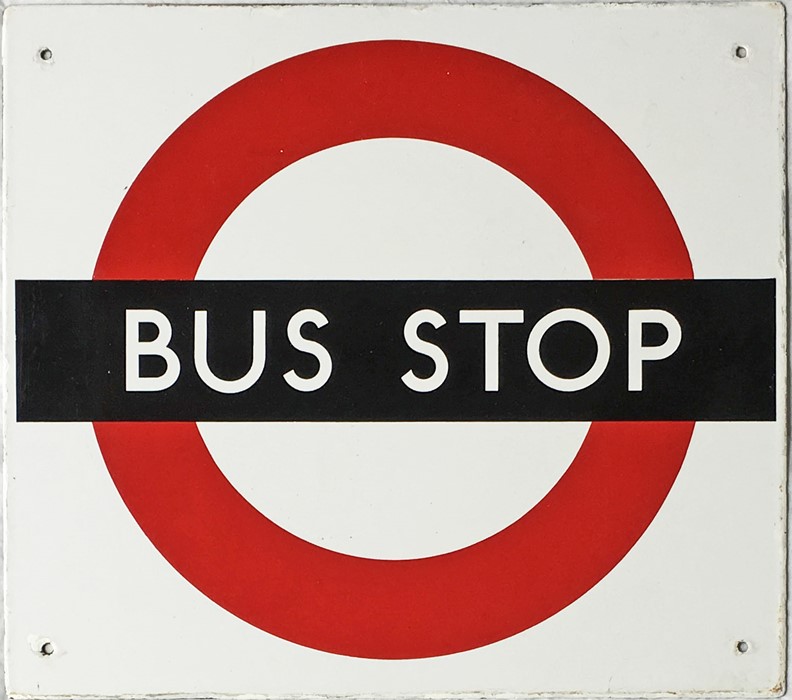 London Transport enamel BUS & STOP FLAG ('Compulsory'). A single-sided sign in a slightly smaller