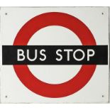 London Transport enamel BUS & STOP FLAG ('Compulsory'). A single-sided sign in a slightly smaller