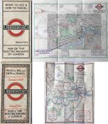 Pair of 1920s London Underground POCKET MAPS comprising June 1924 edition by J C Betts, showing