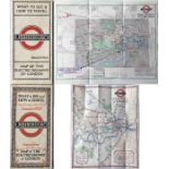 Pair of 1920s London Underground POCKET MAPS comprising June 1924 edition by J C Betts, showing