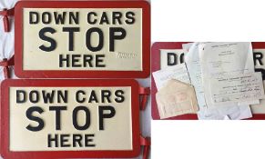 Sheffield Corporation Transport TRAM STOP FLAG 'Down Cars Stop Here'. A double-sided, cast-alloy