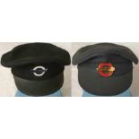 Pair of London Transport bus driver's or conductor's HATS complete with enamel BADGES, the first