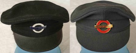 Pair of London Transport bus driver's or conductor's HATS complete with enamel BADGES, the first