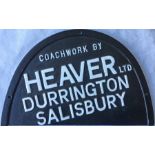 Cast alloy BUS BUILDER'S PLATE 'Coachwork by Heaver Ltd, Durrington, Salisbury'. Vendor advises that