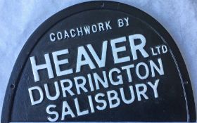 Cast alloy BUS BUILDER'S PLATE 'Coachwork by Heaver Ltd, Durrington, Salisbury'. Vendor advises that