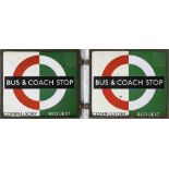 1940s/50s London Transport enamel BUS & COACH STOP FLAG 'Bus Compulsory, Coach Request'. Double-