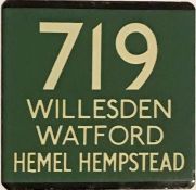 London Transport coach stop enamel E-PLATE for Green Line route 719 destinated Willesden, Watford,