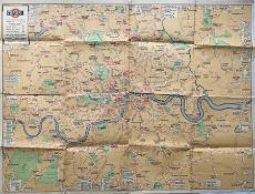 1929 London General Omnibus Co Ltd POSTER MAP showing 'roads served by Motor-Buses' and featuring