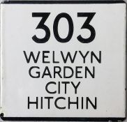 [Updated description] London Transport bus stop enamel E-PLATE for route 303 destinated Welwyn