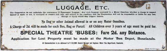 c1910-1920 Eastbourne Corporation Motor 'Bus Dept ENAMEL NOTICE from the early days of motor-