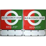 1950s/60s London Transport enamel BUS & COACH STOP FLAG, a 'Request' version with space for 3 e-