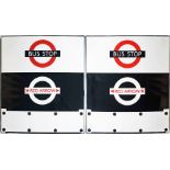 1960s London Transport enamel BUS & RED ARROW STOP FLAG, for standard bus services and Red Arrows on