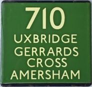 London Transport coach stop enamel E-PLATE for Green Line route 710 destinated Uxbridge, Gerrards