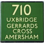 London Transport coach stop enamel E-PLATE for Green Line route 710 destinated Uxbridge, Gerrards