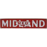 c1930s Midland "Red" enamel HEADER PLATE from a timetable display. Measures 15" x 3" (38cm x 8cm)